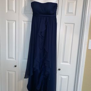 Navy high-low bridesmaids dress